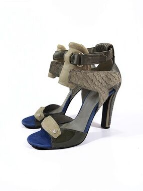 Alexander Wang “Chloe” Python Blue Suede Ankle Cuff Heel